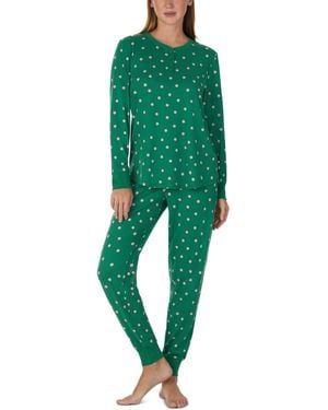 Kate Spade Henley Long-sleeve Brushed-jersey Pajama Set - Green