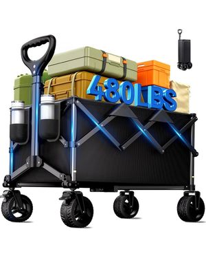 Gnuadz Collapsible Wagon Cart All-terrain Wheels Adjustable Handle 480lbs - White