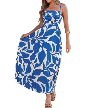 CUPSHE Abstract Print Ruched Bust Midi Beach Dress - Blue