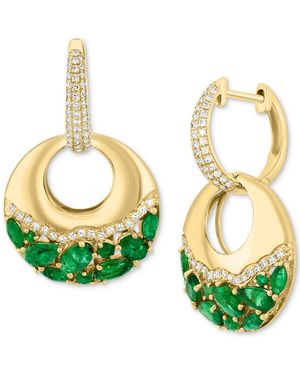 Effy Diamond Cluster Polished Circle 18 Pendant Necklace Dangle Hoop Earrings In 14k Gold - Green
