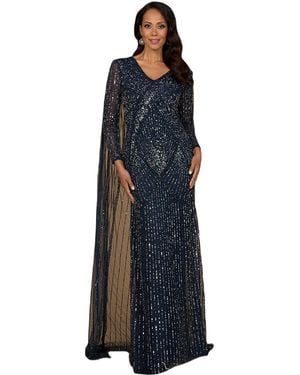 Lara Long Sleeve Beaded Gown - Blue