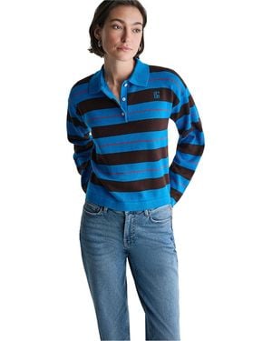 BCBGMAXAZRIA Long-sleeve Striped Rugby Polo Sweater - Blue