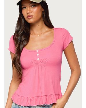 Edikted Liliannah Scoop Neck Ruffle Babydoll Top - Pink