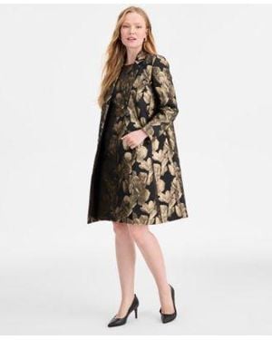 Kasper Metallic Textured Coat Damask Sleeveless Sheath Dress - White