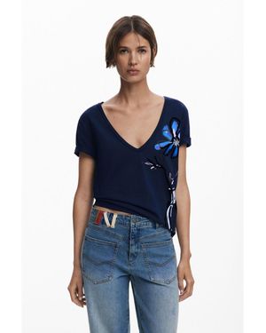 Desigual Vase V-neck T-shirt - Blue