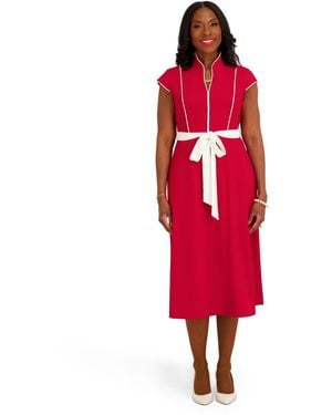 Kasper Seam Bodice V-neck Dress - Red