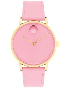 Movado Face Swiss Quartz Leather Watch - Pink