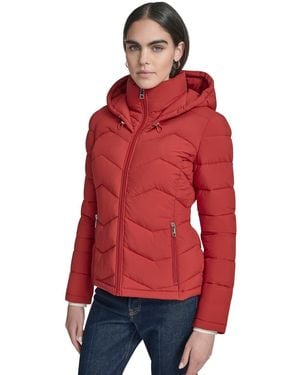 Calvin Klein Short Zip-up Hooded Puffer Jacket - Red