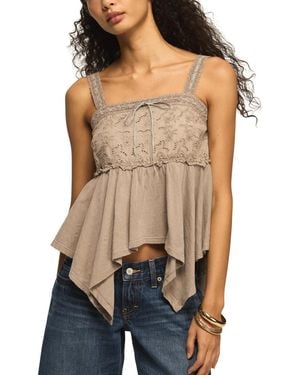 Lucky Brand Eyelet Yoke Square Neck Tank Top - Blue