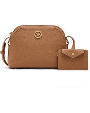 Anne Klein Dome Zip Top Detachable Card Case Crossbody Bag - Brown