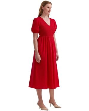 Finery London Jamilla Short Sleeve Cotton Midi Dress - Red