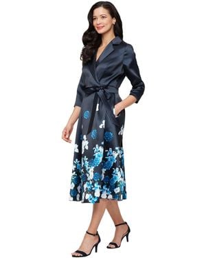 Alex Evenings Stretch Faille 3/4-sleeve A-line Dress - Blue