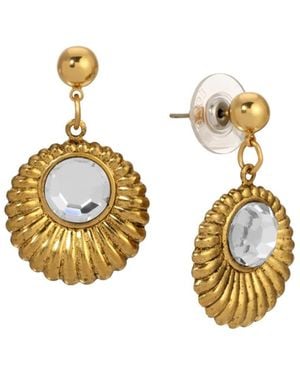 2028 Gold Tone Crystal Drop Round Earrings - Metallic