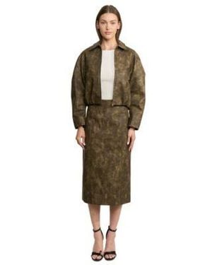 En Saison Front Zipper Jacket Zipper Midi Skirt - Green