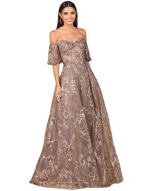Lara Off Shoulder Lace Ballgown - Brown