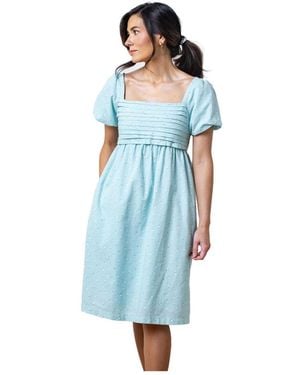 Hope & Henry Ruched Linen Bubble Sleeve Dress - Blue