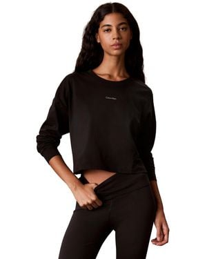 Calvin Klein Icon Long-sleeve Graphic Crop T-shirt - Black