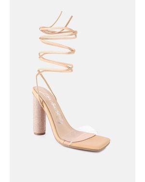 LONDON RAG Scansta Lace Up Rhinestone Embellished Heel Sandals - White