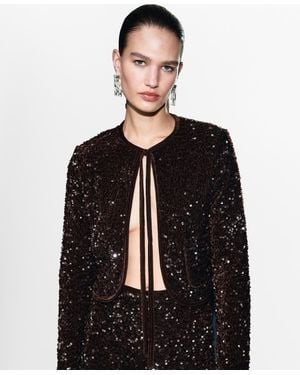 Mango Sequins And Bow Velvet Jacket - Black