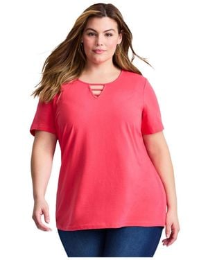 Avenue Plus Size Triple Keyhole Short Sleeve Tee - Pink