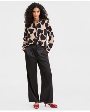 On 34th Solid Satin Wide-leg Pants - Black