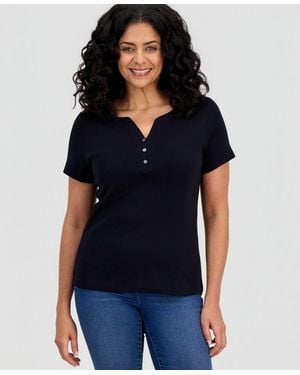 Style & Co. Petite Cotton Henley Short-sleeve T-shirt - Black
