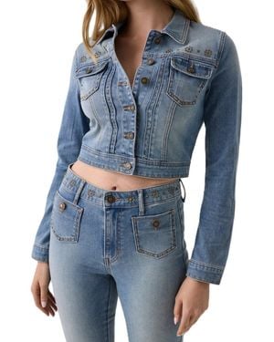 Guess Cropped Studded Denim Jacket - Blue