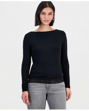And Now This Long-sleeve Boat-neck Lace-trim T-shirt - Black