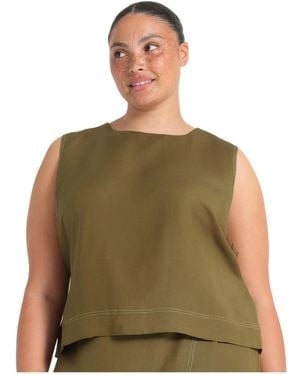 Estelle Plus Size Sonnet Linen Sleeveless Summer Tie-back Top - Green