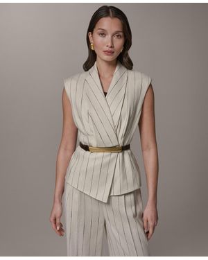 Donna Karan Belted Pinstripe Vest - Brown