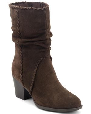 Earth Venla Suede Slouch Whipstitch Block Heel Boots - Brown