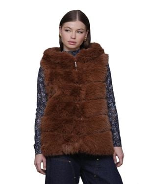 Avec Les Filles Sleeveless Long Vest - Brown