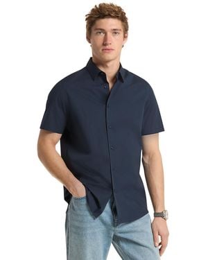 Michael Kors Solid Stretch Button-front Shirt - Blue