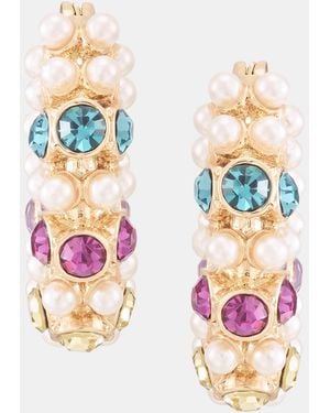 KARL LAGERFELD Small Multicolor Crystal & Imitation Pearl Hoop Earrings
