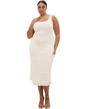 City Chic Plus Size Emelia Sleeveless Shirred Dress - White