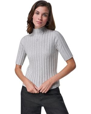 DKNY Mock Neck Elbow-length Ribbed Cotton-blend Sweater - Gray