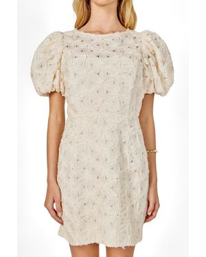 Endless Rose Textured Puff Sleeve Mini Dress - Natural