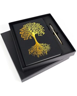 Danrong Leather Tree Of Life Journal And Pen Gift Set A5 Hardcover Lined Notebook With Index Pages - Black