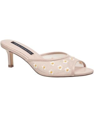 French Connection Nancy Mesh Embroidered Kitten Heel - Pink