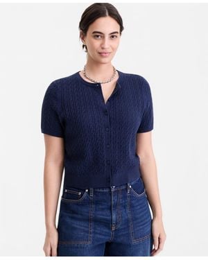On 34th Short Sleeve Cable-knit Cardigan - Blue