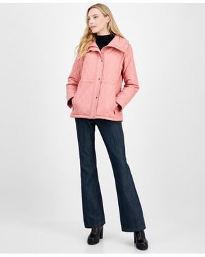 Michael Kors Michael Quilted Hooded Zip-front Coat - Pink
