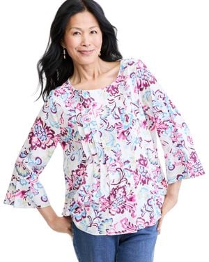 Style & Co. Printed Pintuck Popover 3/4-sleeve Blouse - Multicolor