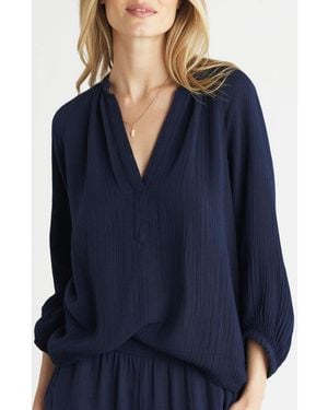 ocean + main Ocean+main Ocean+main Fuchsia Gauze Top - Blue