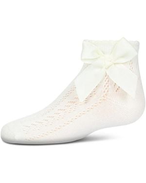 Memoi Girls' Knit Openwork Bow Anklet Socks - White