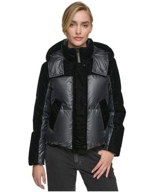 Andrew Marc Vega Mixed Media Velvet And Lacquer Short Down Coat - Black