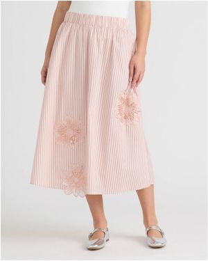 NVLT Floral Applique Midi Skirt - Pink