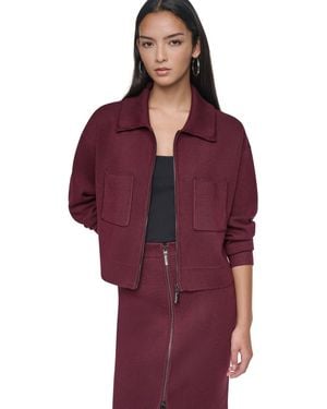 DKNY Zip-up Collared Sweater Jacket - Purple