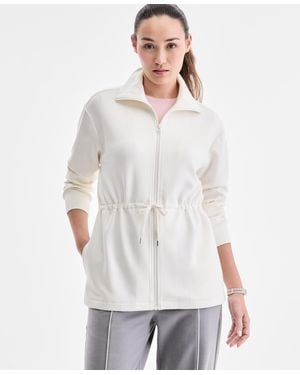 ID Ideology Butter Soft Tie Waist Full Zip Jacket - White