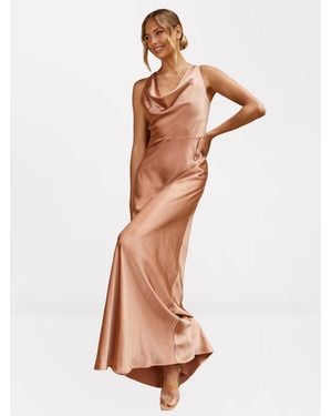 Six Stories Cowl Front Satin Bridesmaid Dress - White