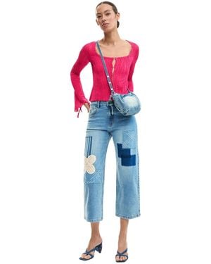 Desigual Crochet Patch Denim Pants - Pink